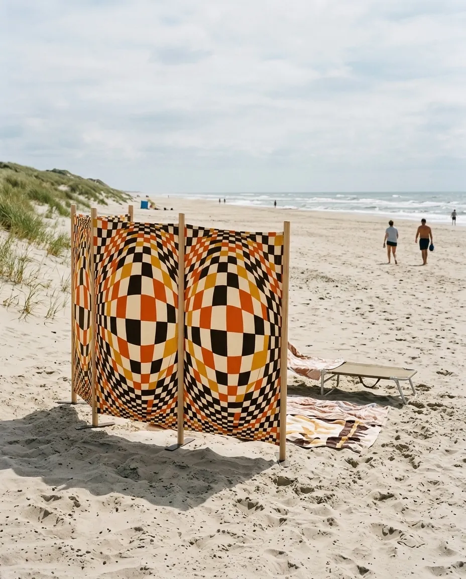 Warp Windbreak, 4 Poles set up on the beach